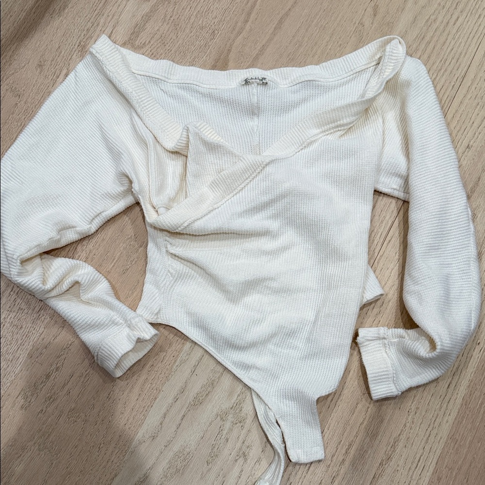 Free People Cream Textured Top